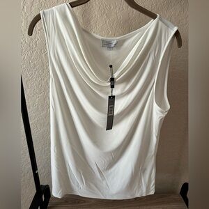 Tahari ASL Ivory White Sleeveless Cowl Neck Tank Top